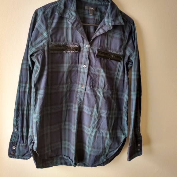 J CREW Black Watch Beaded Trim Button Down top size 6 - Picture 3 of 12